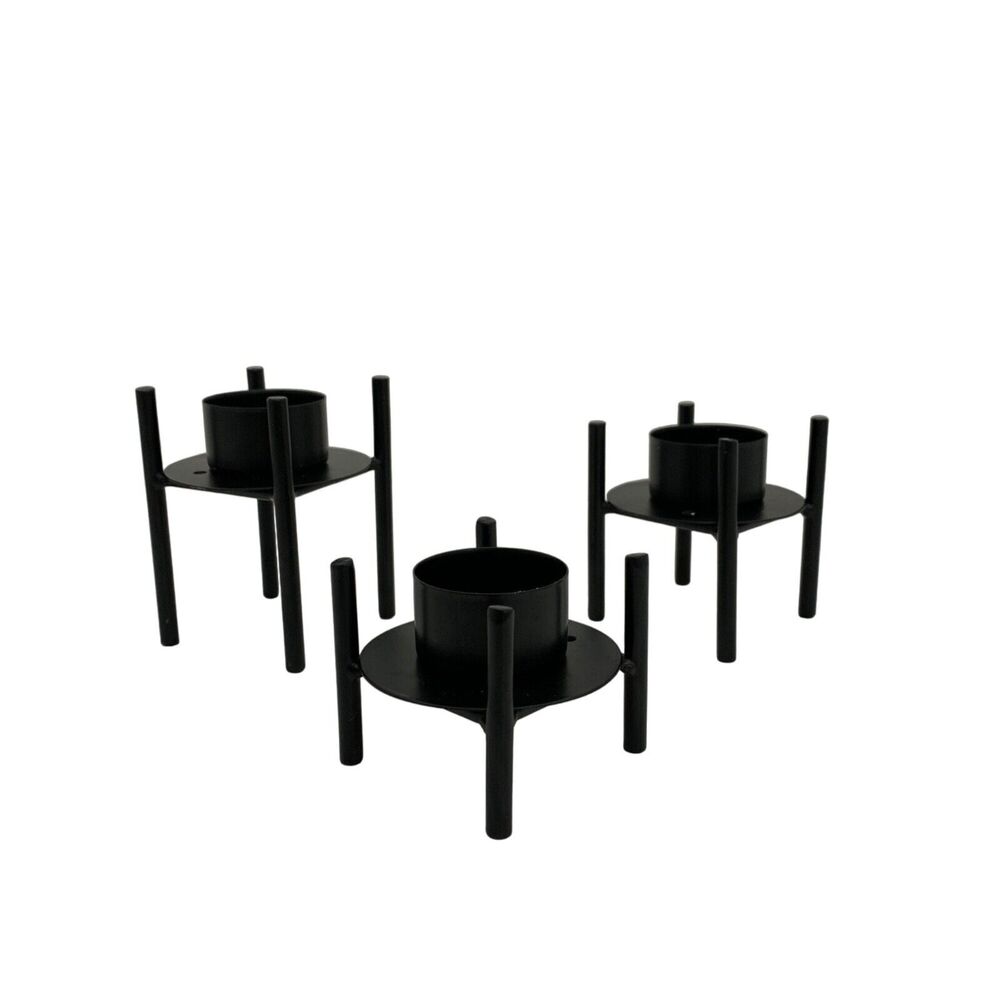 Black Metal Scandinavian Modernist Candle Holders Tealight Votive Set of 3